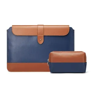 14-15.4 Inch Microfiber Notebook Liner & Power Bag - Horizontal Blue & Brown