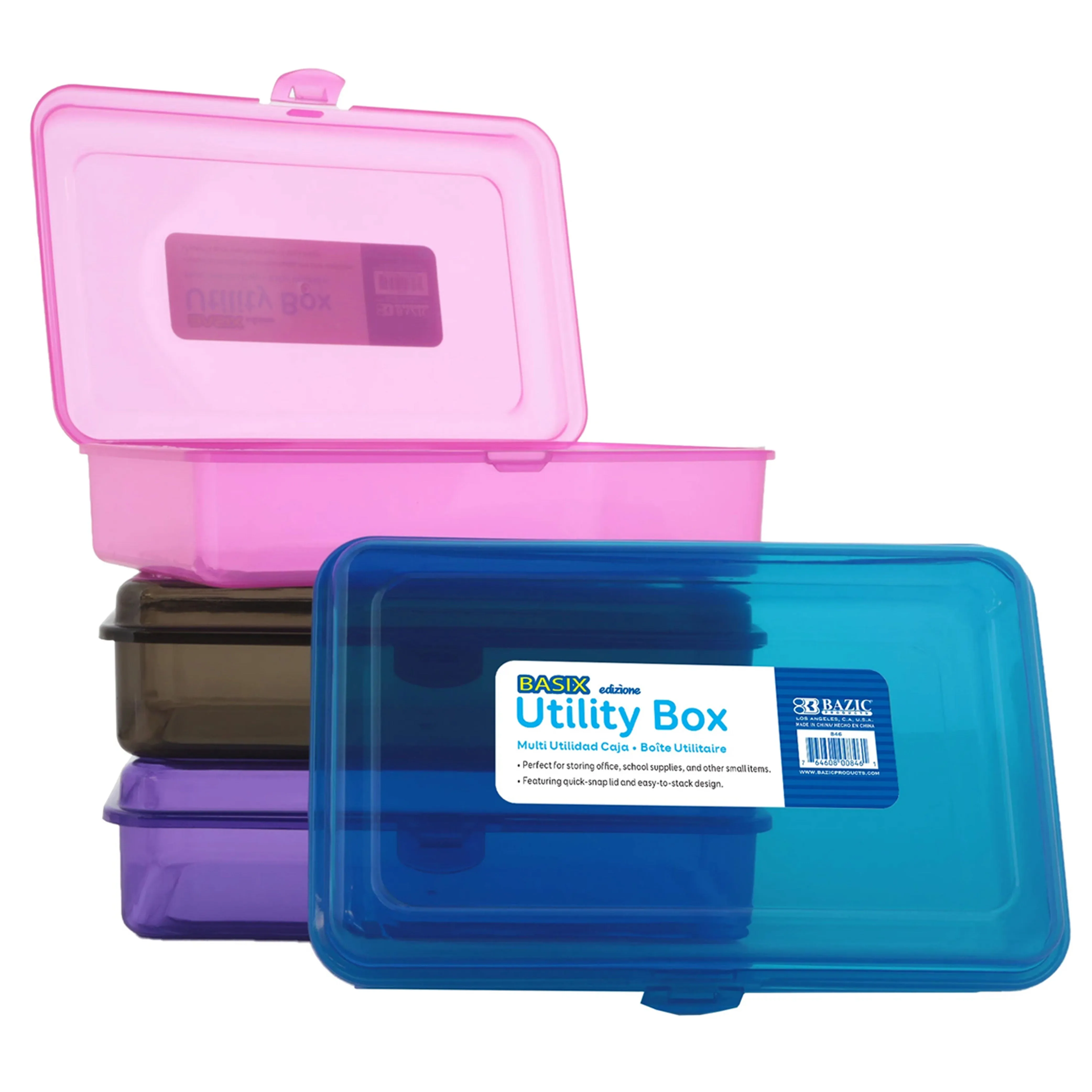 4 Pc Plastic Pencil Box Pen Art Craft Storage Kid School Office Case Stationery