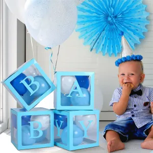 4PCS/Set Baby Balloon Box Cube | Blue Boxes | Birthday Boy Baby Shower Party Wedding