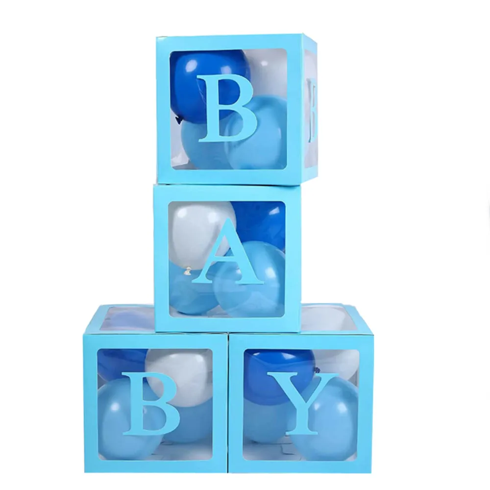 4PCS/Set Baby Balloon Box Cube | Blue Boxes | Birthday Boy Baby Shower Party Wedding