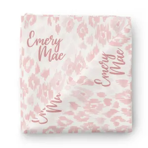 Blush Leopard Personalized Baby Name Swaddle Blanket