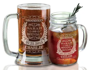 Bridesmaid Gifts Groomsmen Gift 16Oz Beer Mugs or Mason Jar Mug Wedding Gifts for Parents Title Name Personalized Presents Bulk Discount