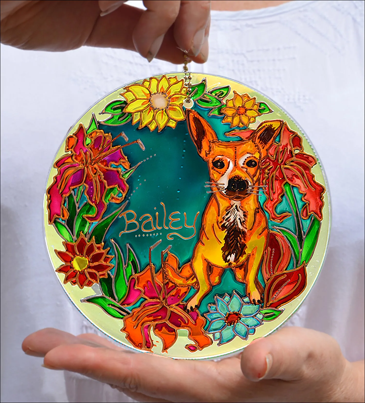 Chihuahua Custom Pet Portrait, Stained Glass Memorial
