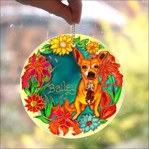 Chihuahua Custom Pet Portrait, Stained Glass Memorial