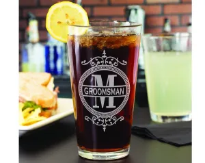 Classy Birthday Monogram Wedding Party 16oz Engraved Beer Glass Personalized Groomsmen Beer Mug Monogrammed Groom Wedding Men Favor Gift