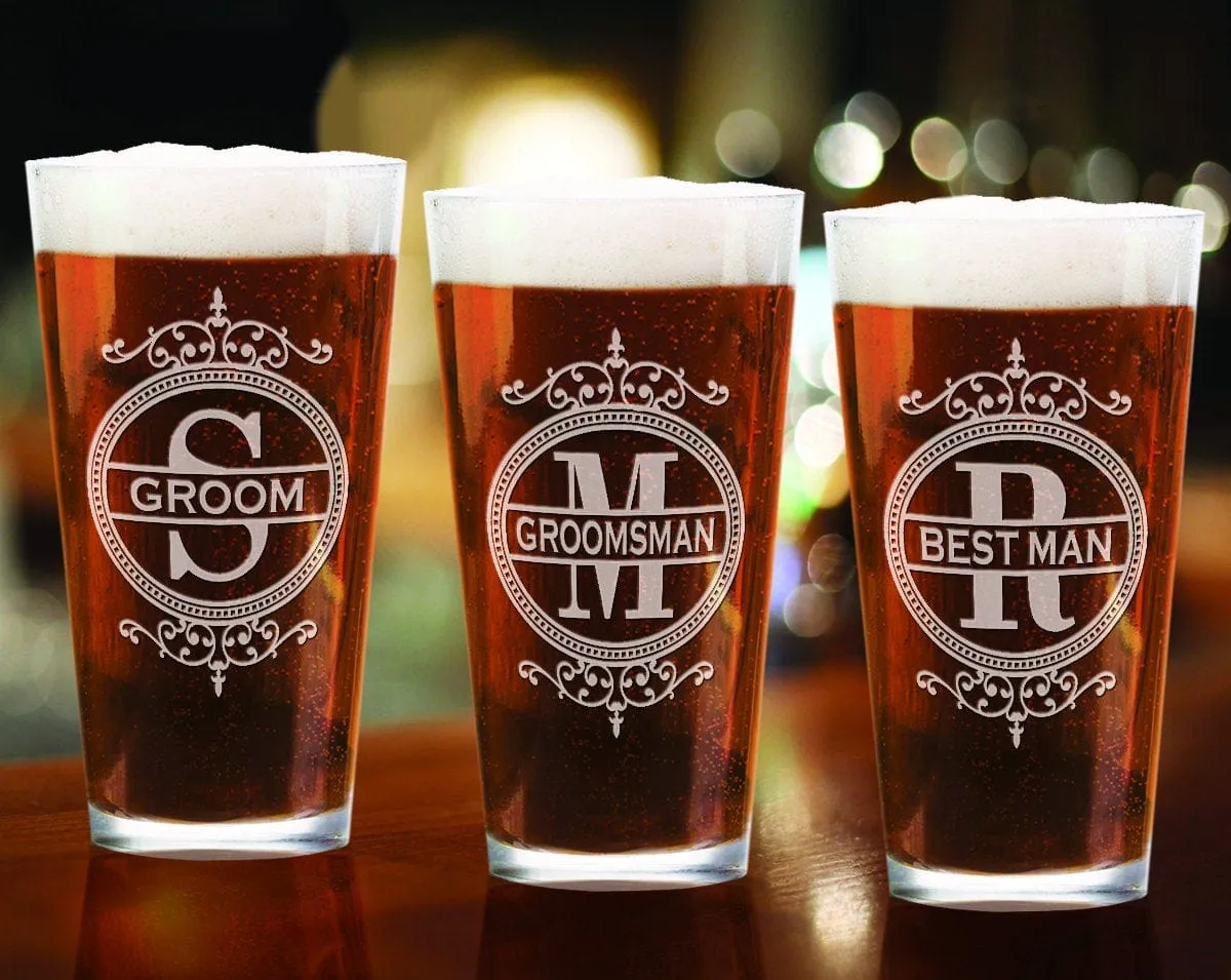 Classy Birthday Monogram Wedding Party 16oz Engraved Beer Glass Personalized Groomsmen Beer Mug Monogrammed Groom Wedding Men Favor Gift