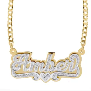 Double Plated Name Necklace Amber with Cuban chain