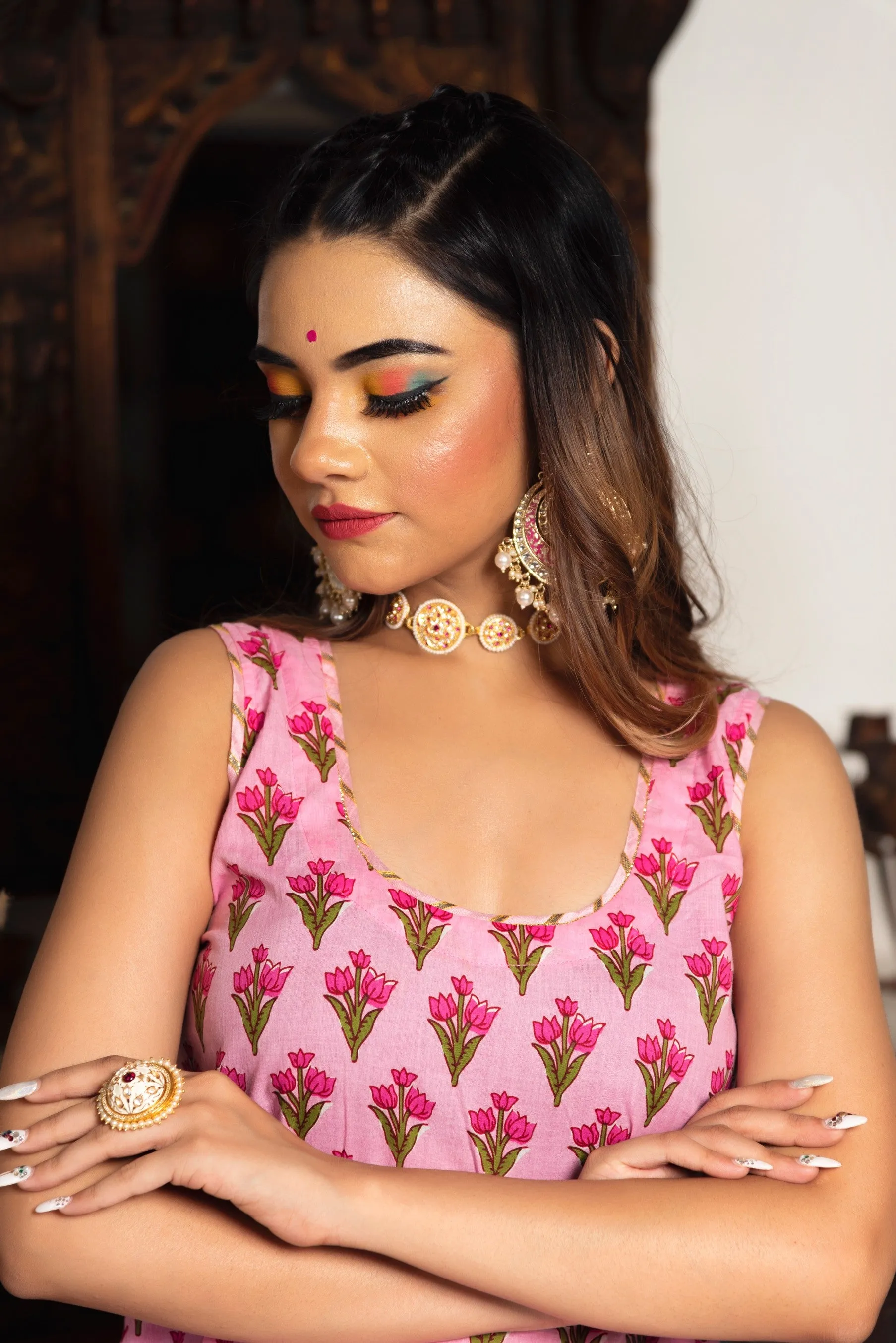 GULBAHAR PINK HAND BLOCK SUIT SET