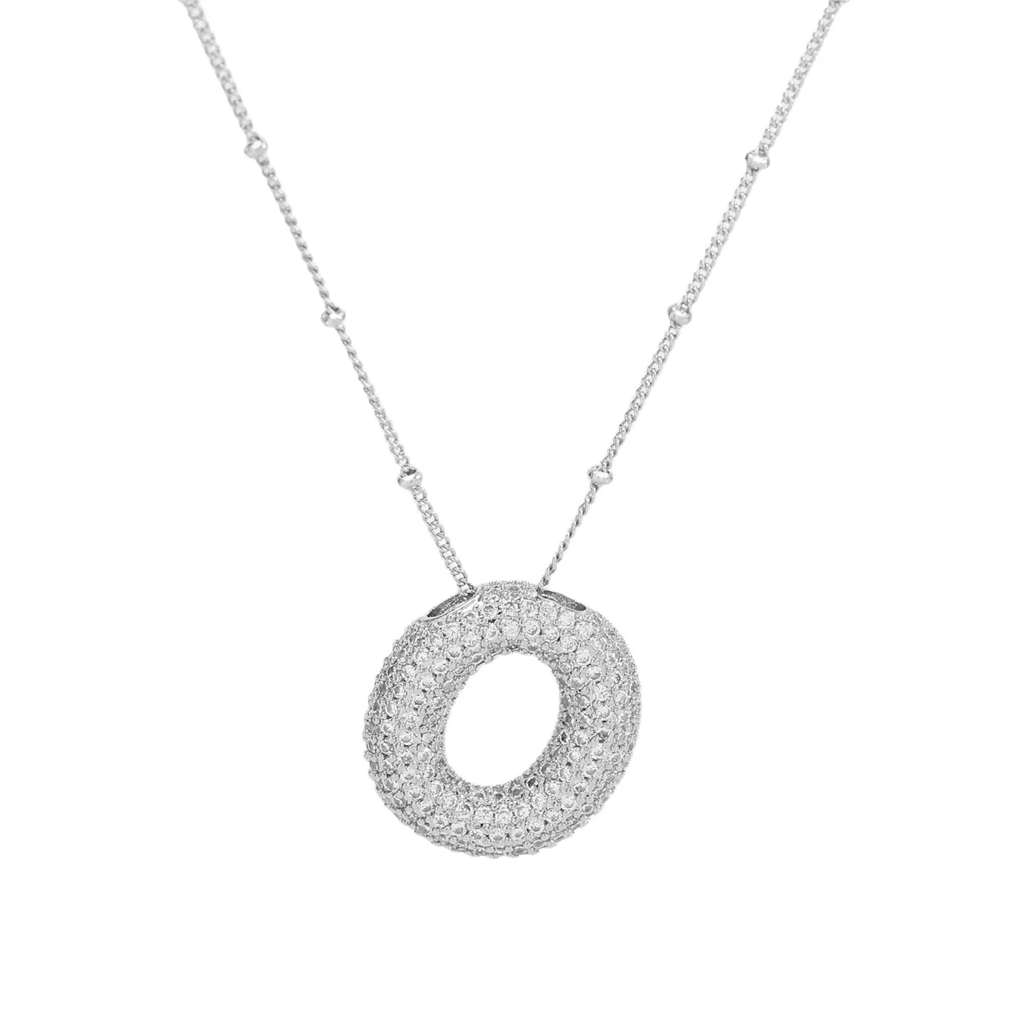 Initial CZ Balloon Bubble Sterling Silver Necklace: N