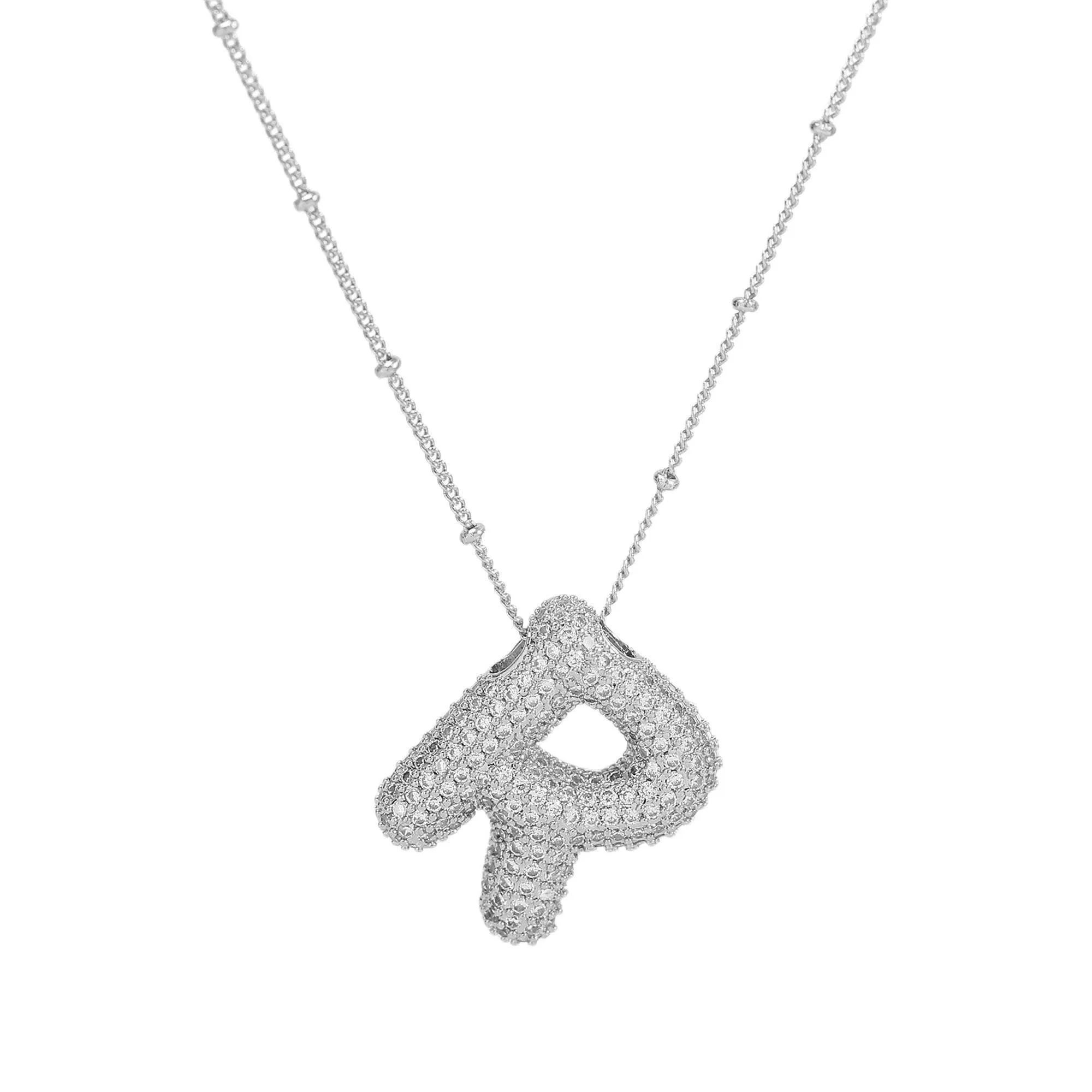 Initial CZ Balloon Bubble Sterling Silver Necklace: N