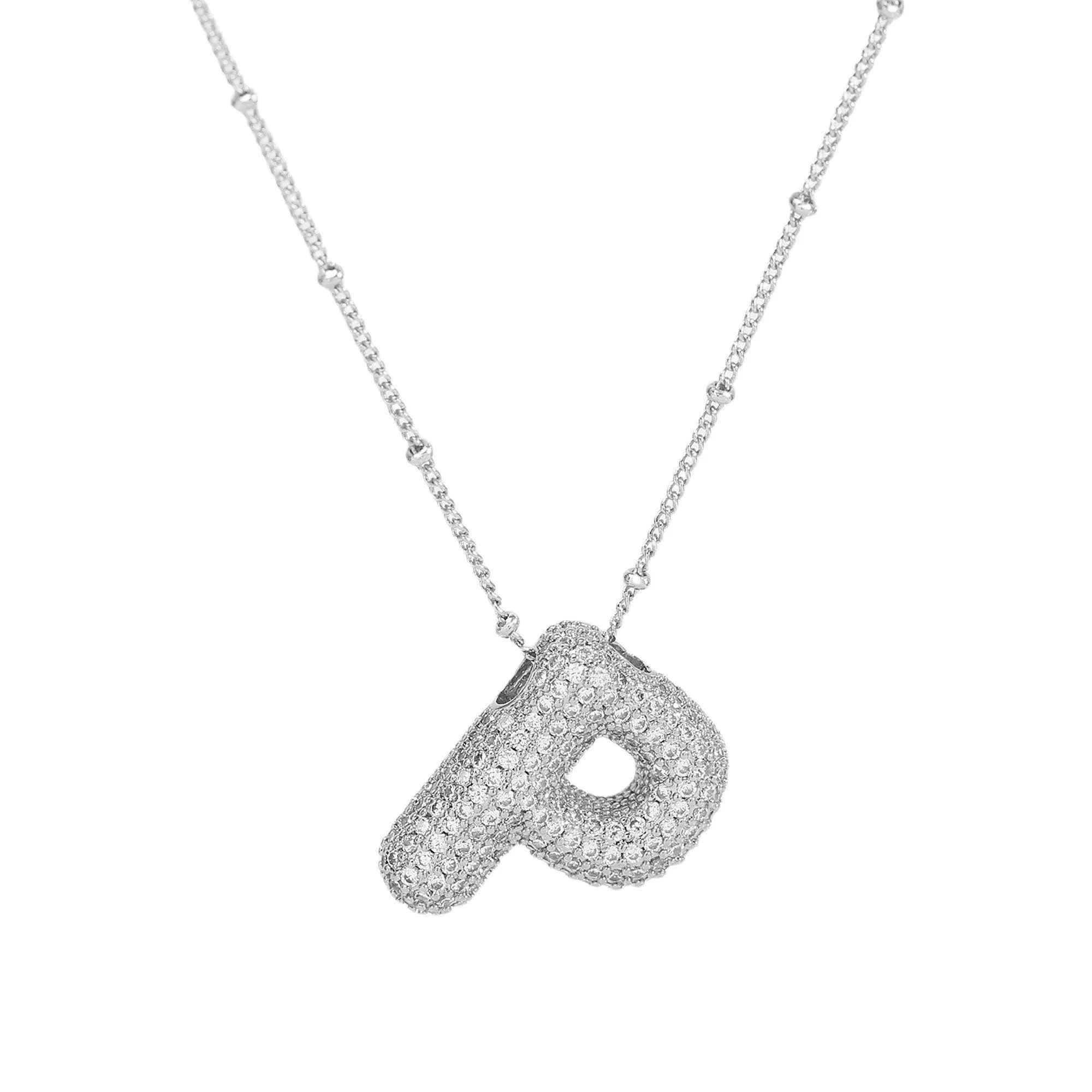 Initial CZ Balloon Bubble Sterling Silver Necklace: N