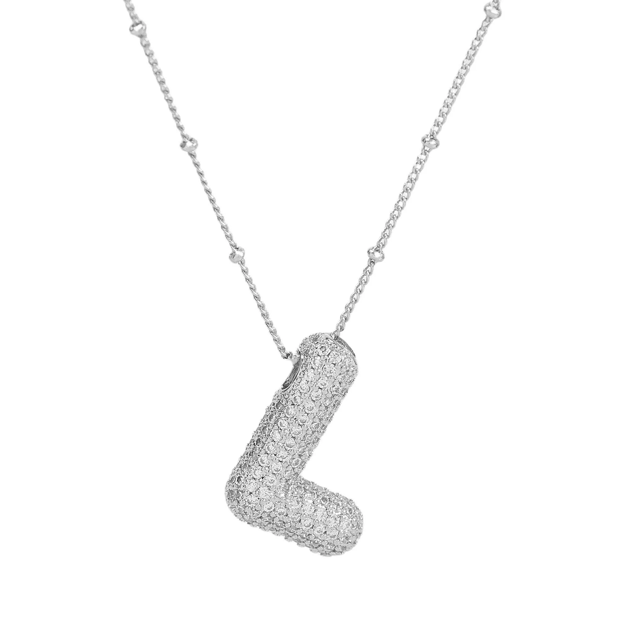 Initial CZ Balloon Bubble Sterling Silver Necklace: N