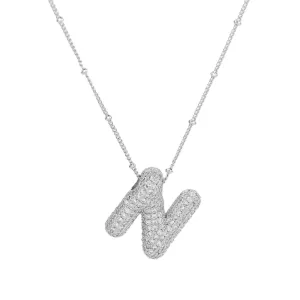 Initial CZ Balloon Bubble Sterling Silver Necklace: N