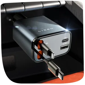 LISEN Retractable Car Charger [69W USB C Car Charger Adapter] for iPhone 16 Car Charger Fast Charging, Travel Essential Gifts for Women Men, Car Accessories USBC Car Charger for iPhone 16 15 14, Gray