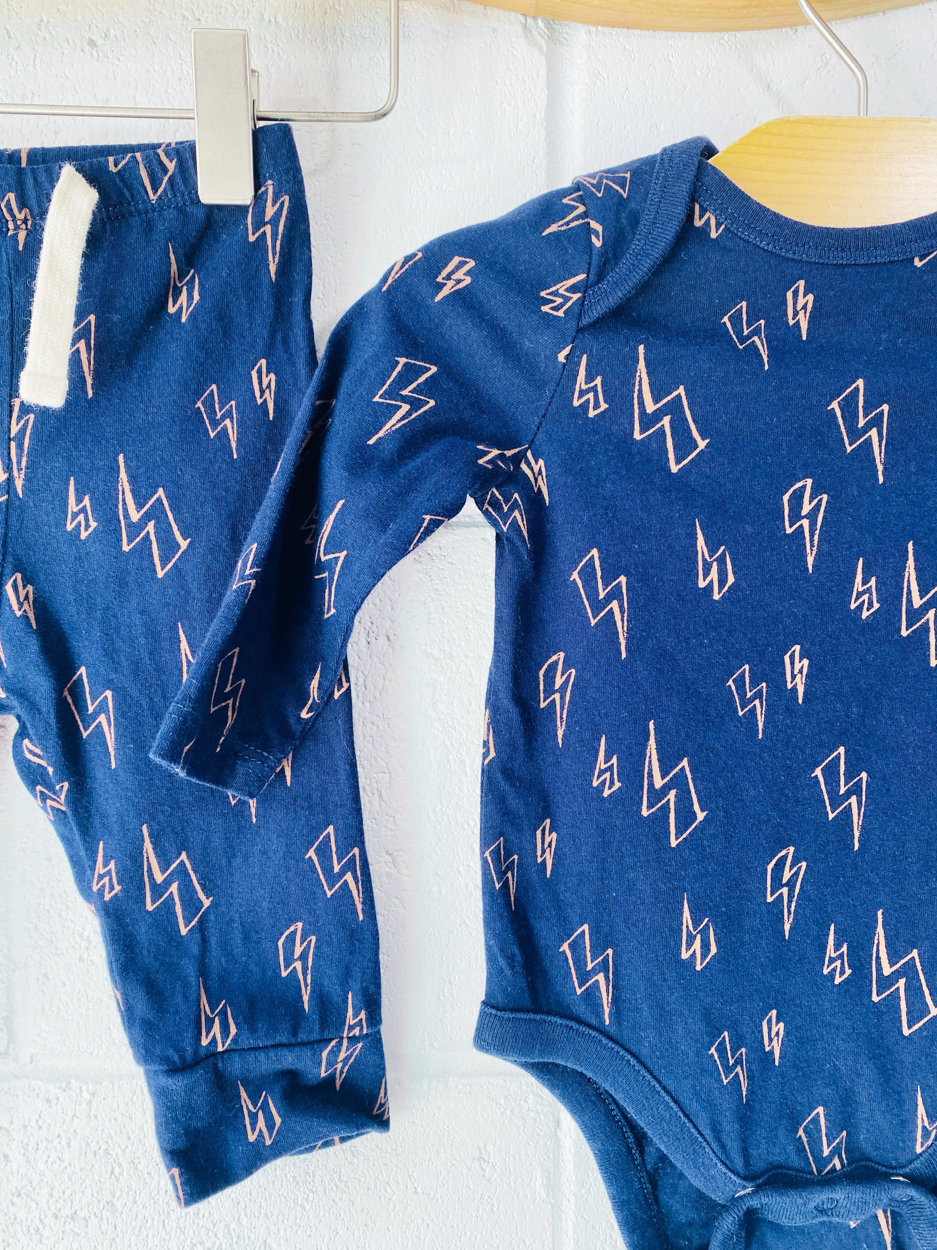 Navy Lightening Bolt Outfit, 3-6 months