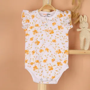 Organic Cotton Onesie For Baby Girl | Bloom Flower Printed | Peach
