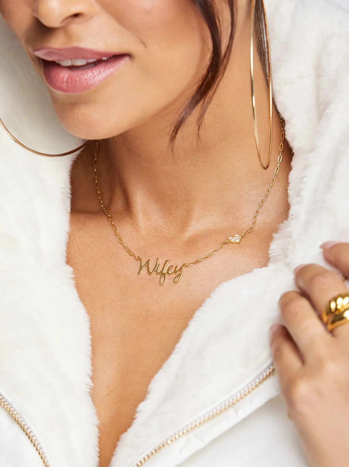Personalized Necklace with Pav Cubic Zirconia Charm - Silver