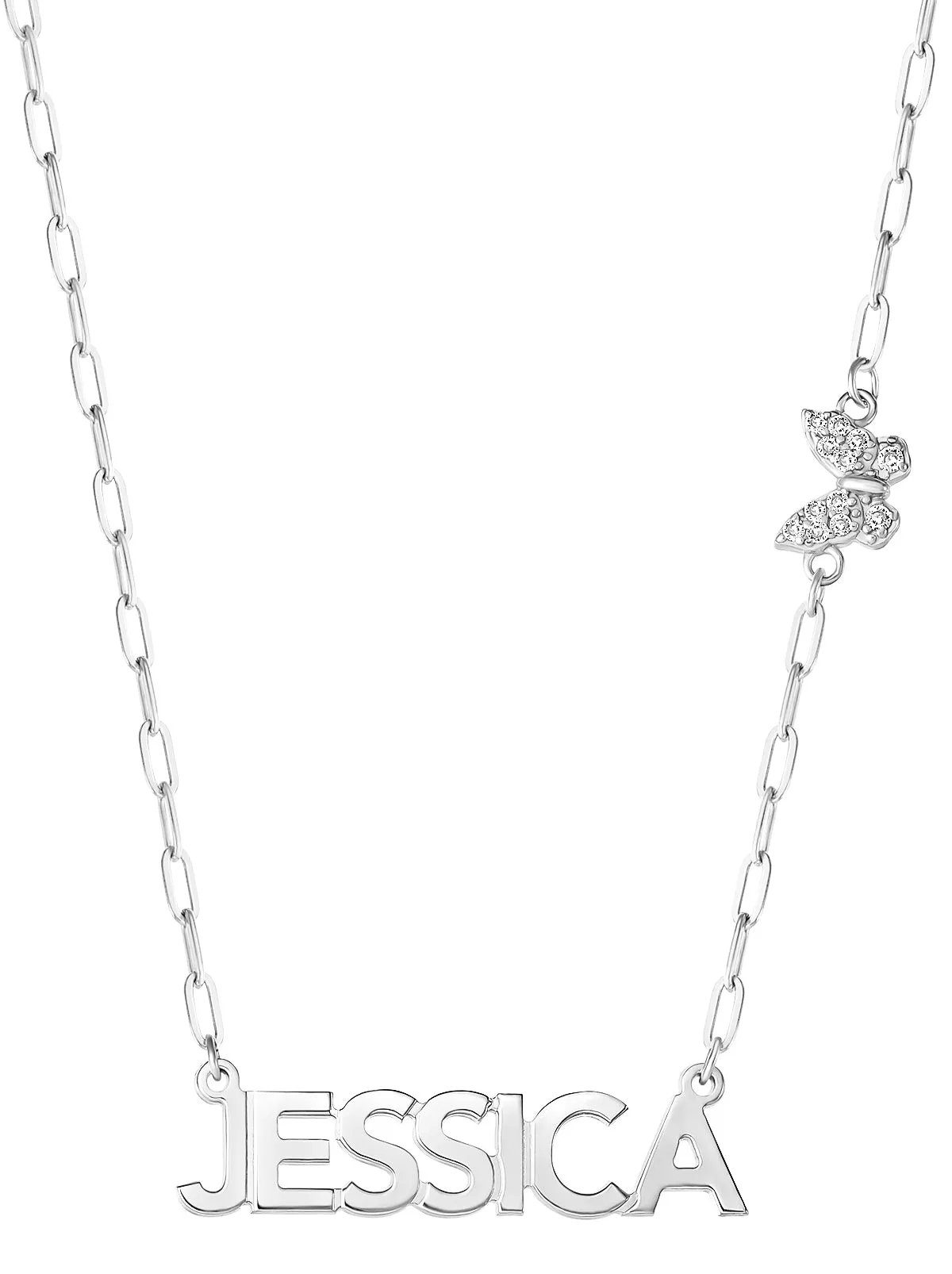 Personalized Necklace with Pav Cubic Zirconia Charm - Silver